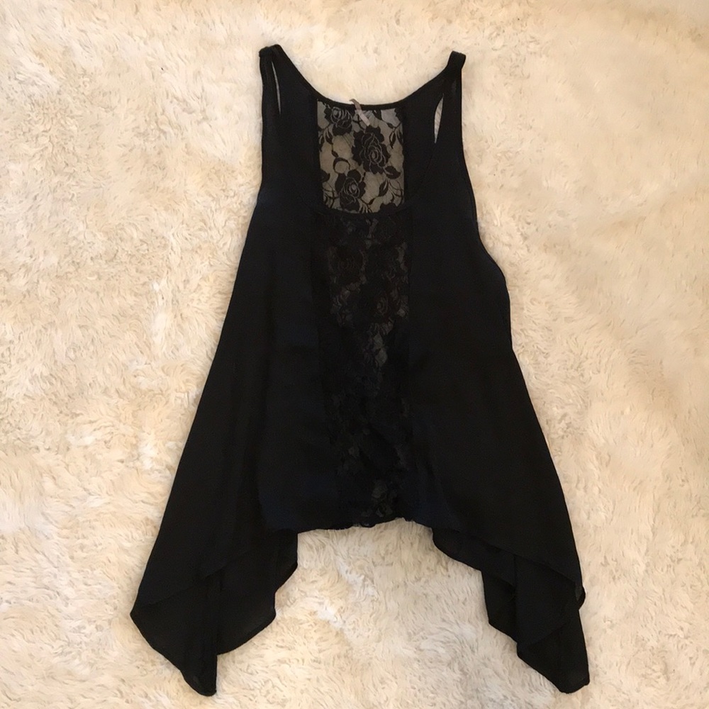 Lace Paneled Black Tank Top